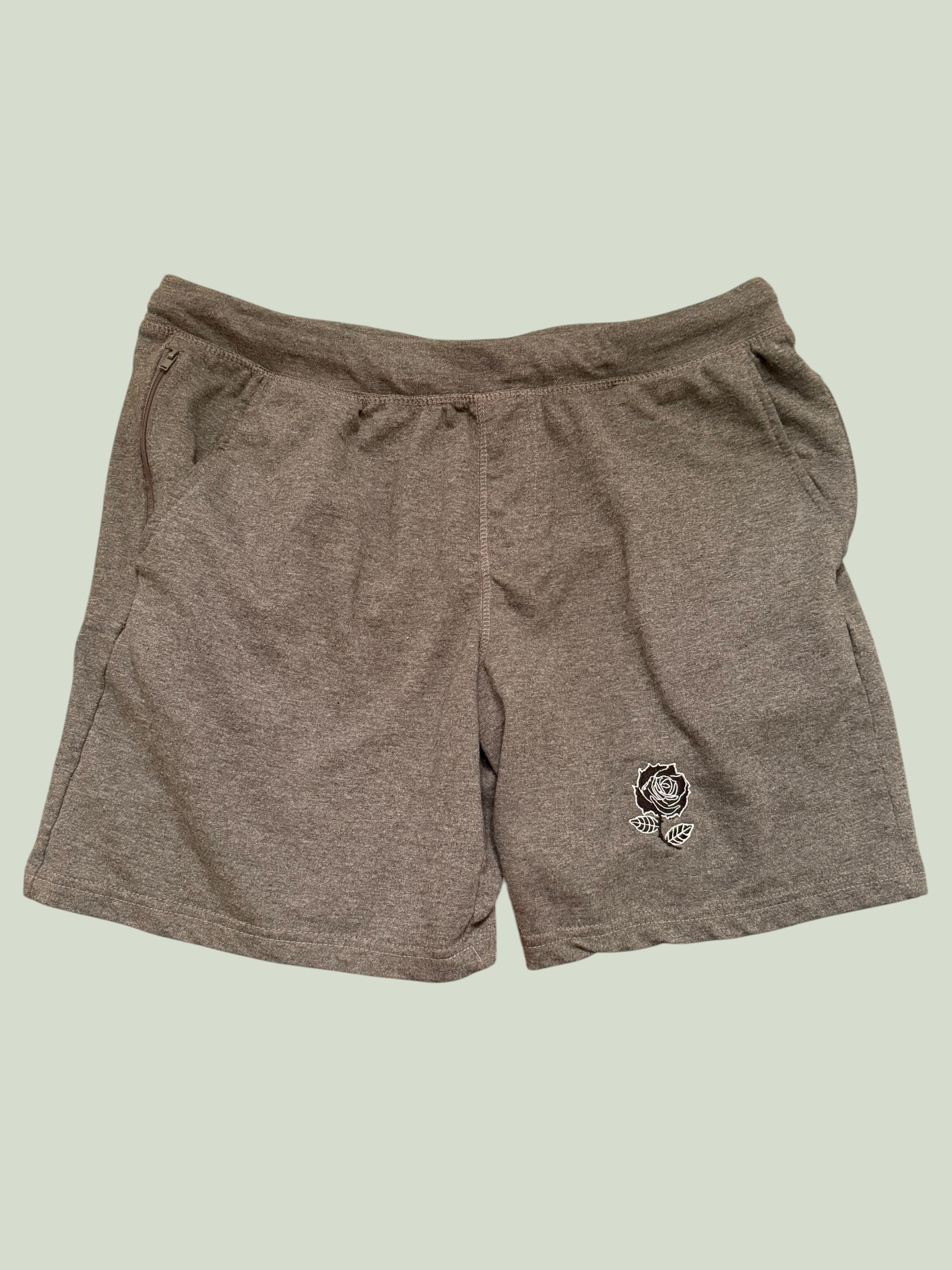 Eddie Bauer black rose embroidered sweat shorts, multiple angles