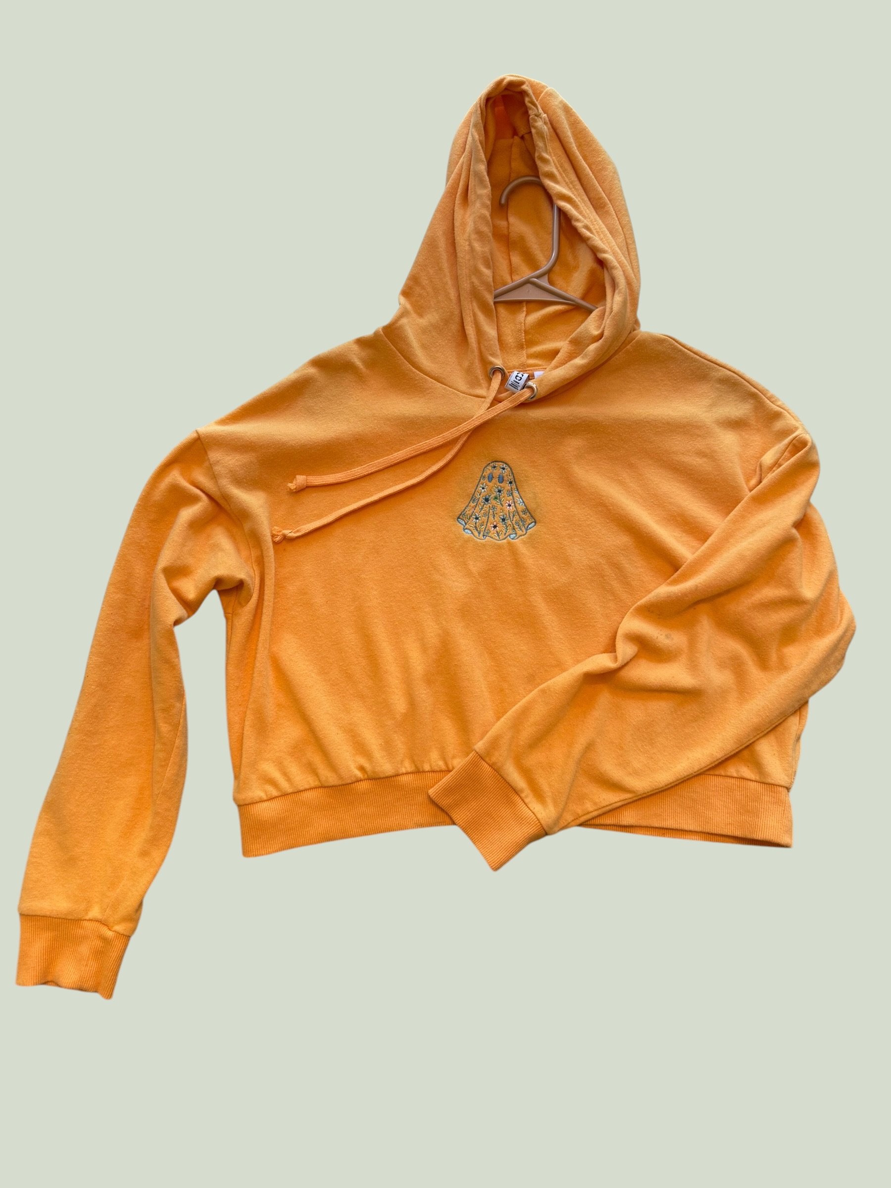 Divided yellow flower ghost embroidered hoodie, multiple angles
