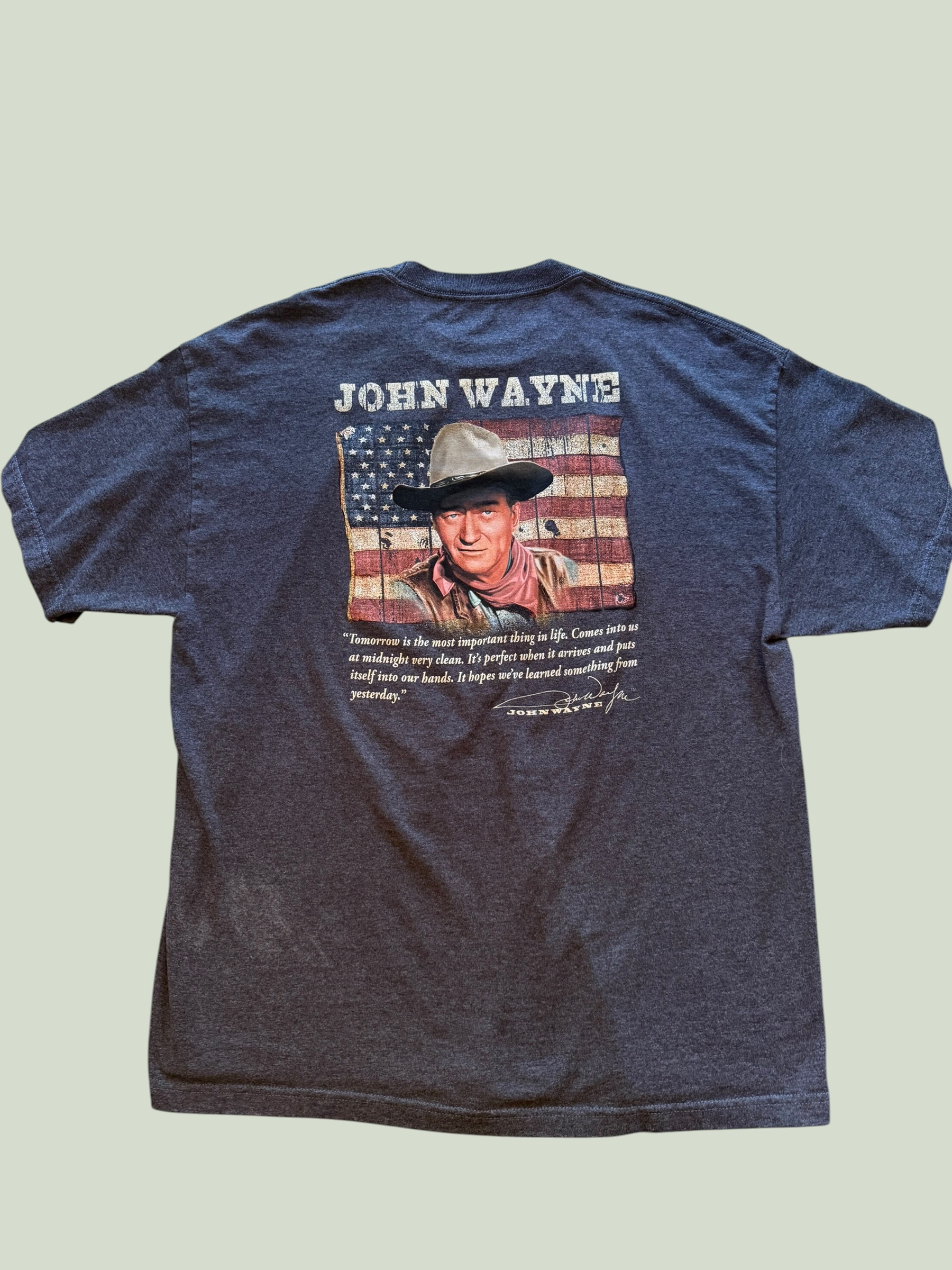 John Wayne custom embroidered cotton t-shirt, multiple angles