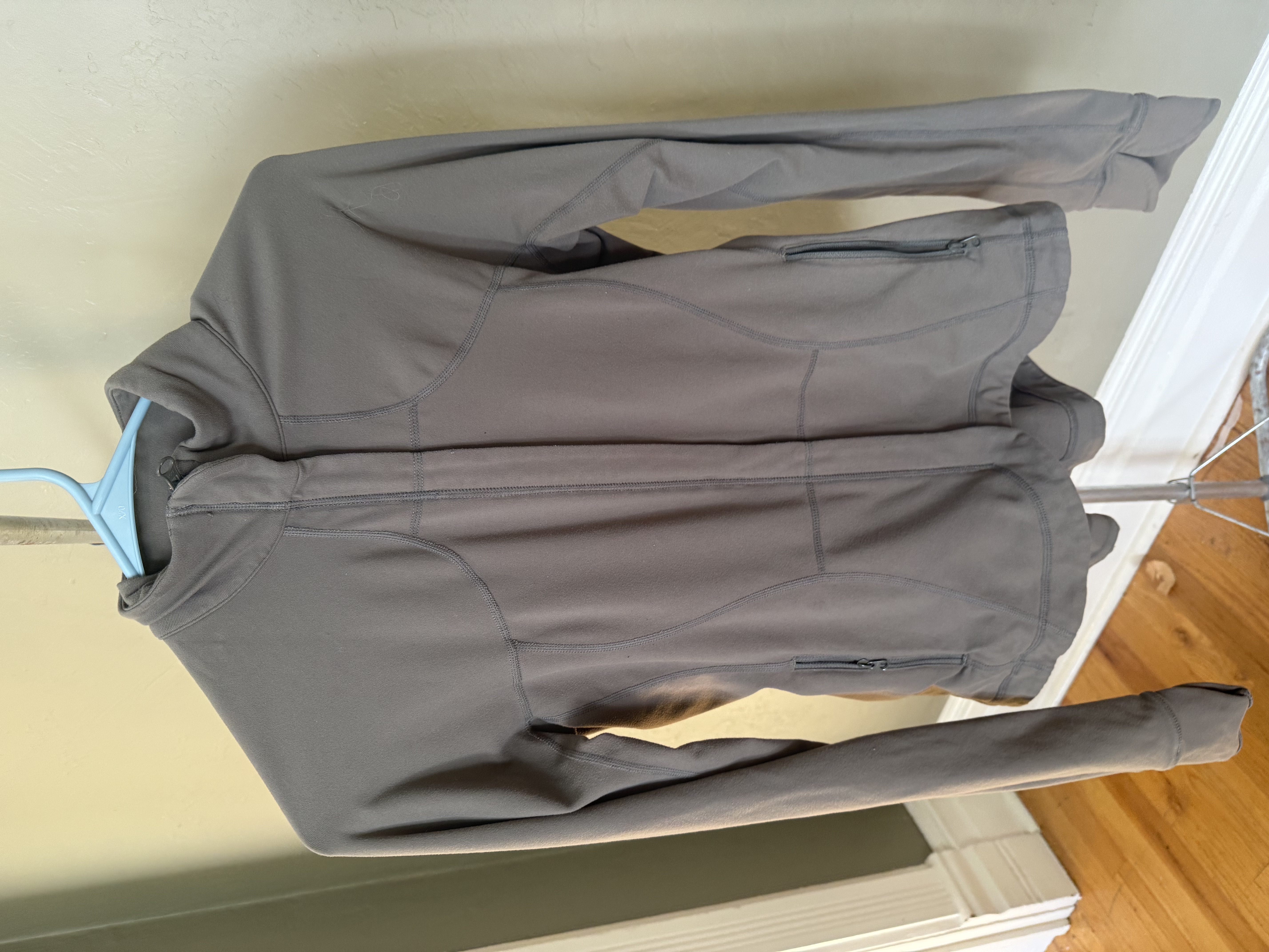 Solid gray Lululemon Define Jacket, multiple angles
