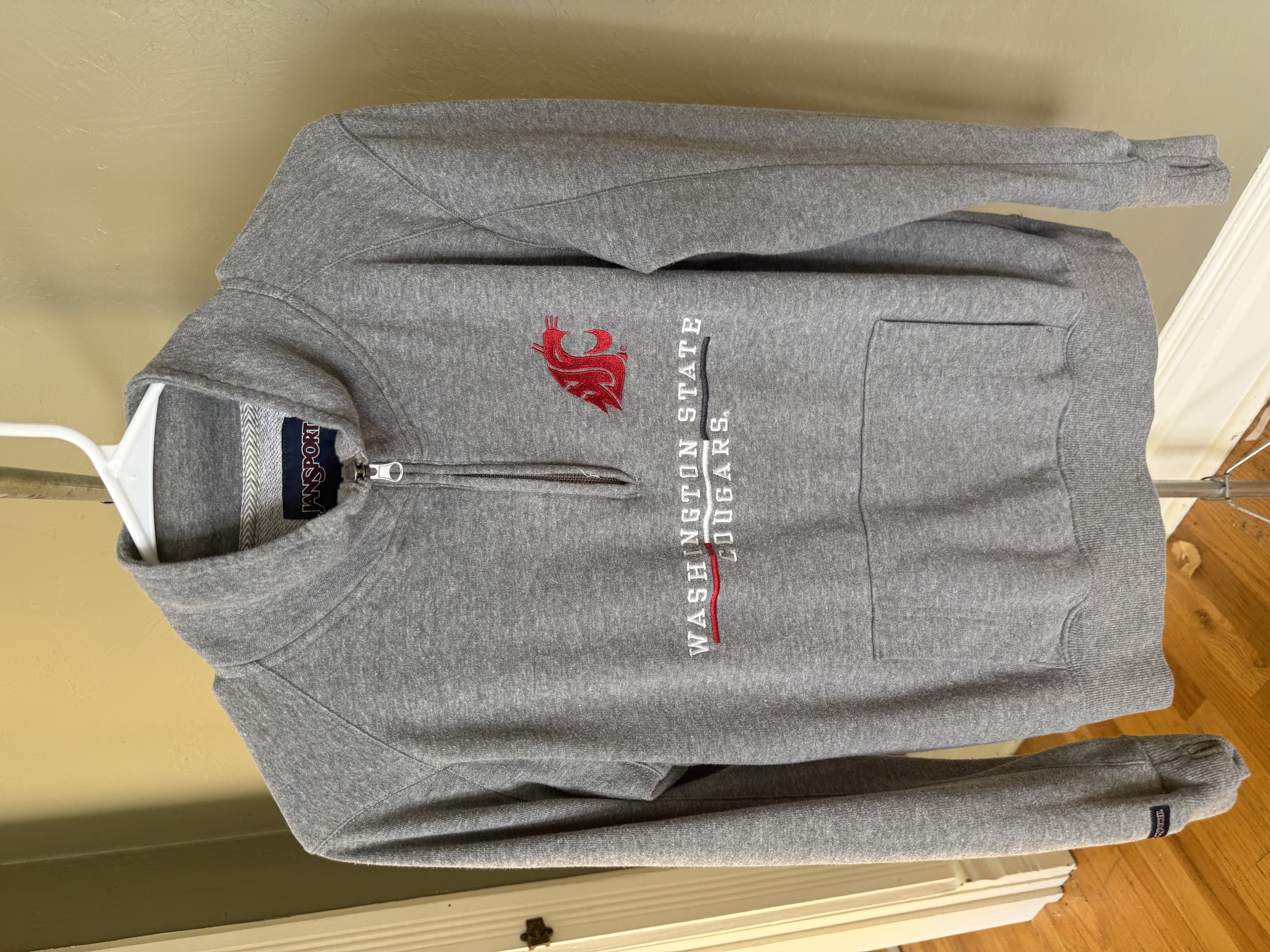 Gray WSU Cougars Jansport quarter-zip sweatshirt, multiple angles