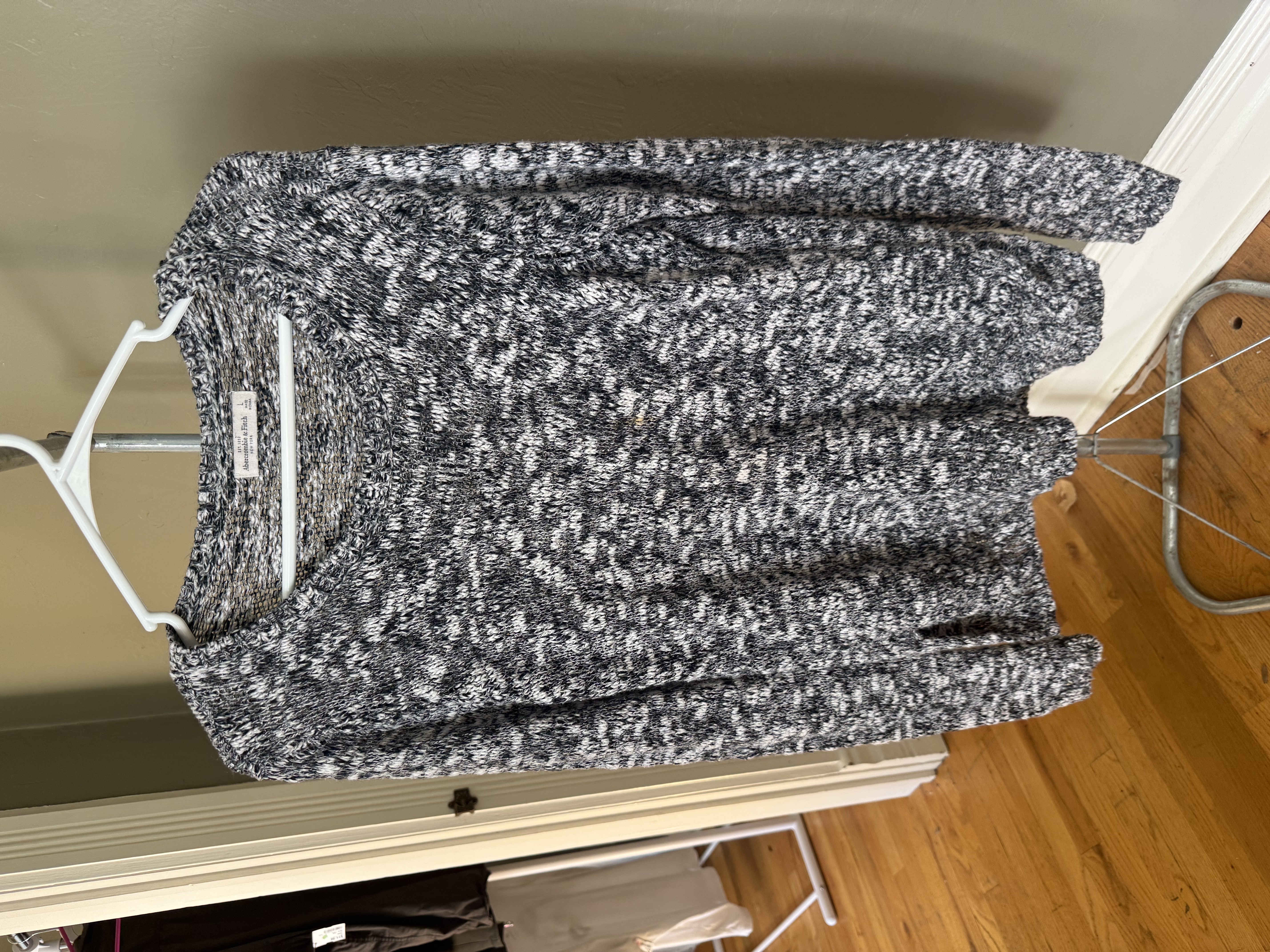 Abercrombie & Fitch black and white marled knit sweater, multiple angles