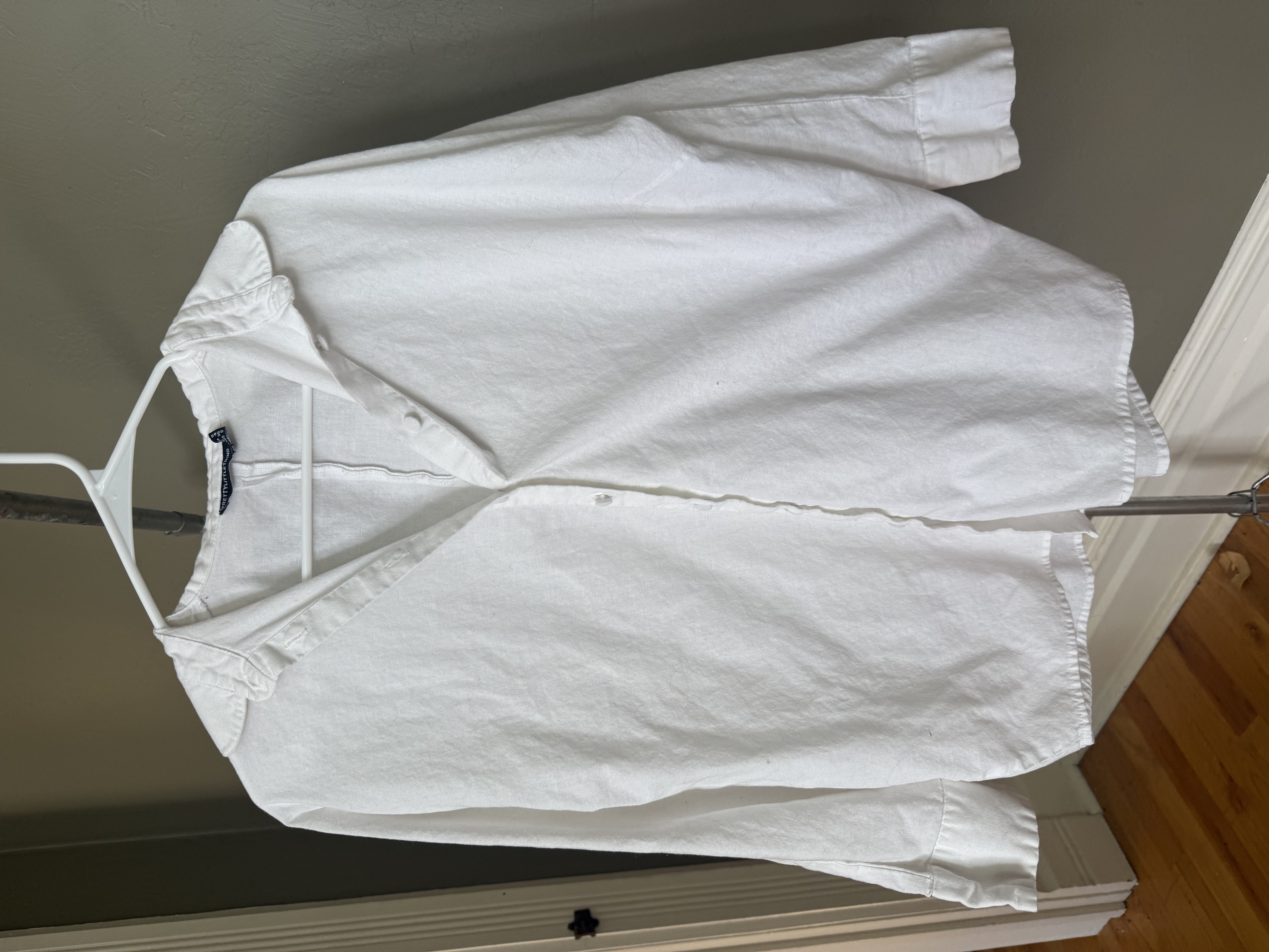 PrettyLittleThing white linen button-up shirt, multiple angles