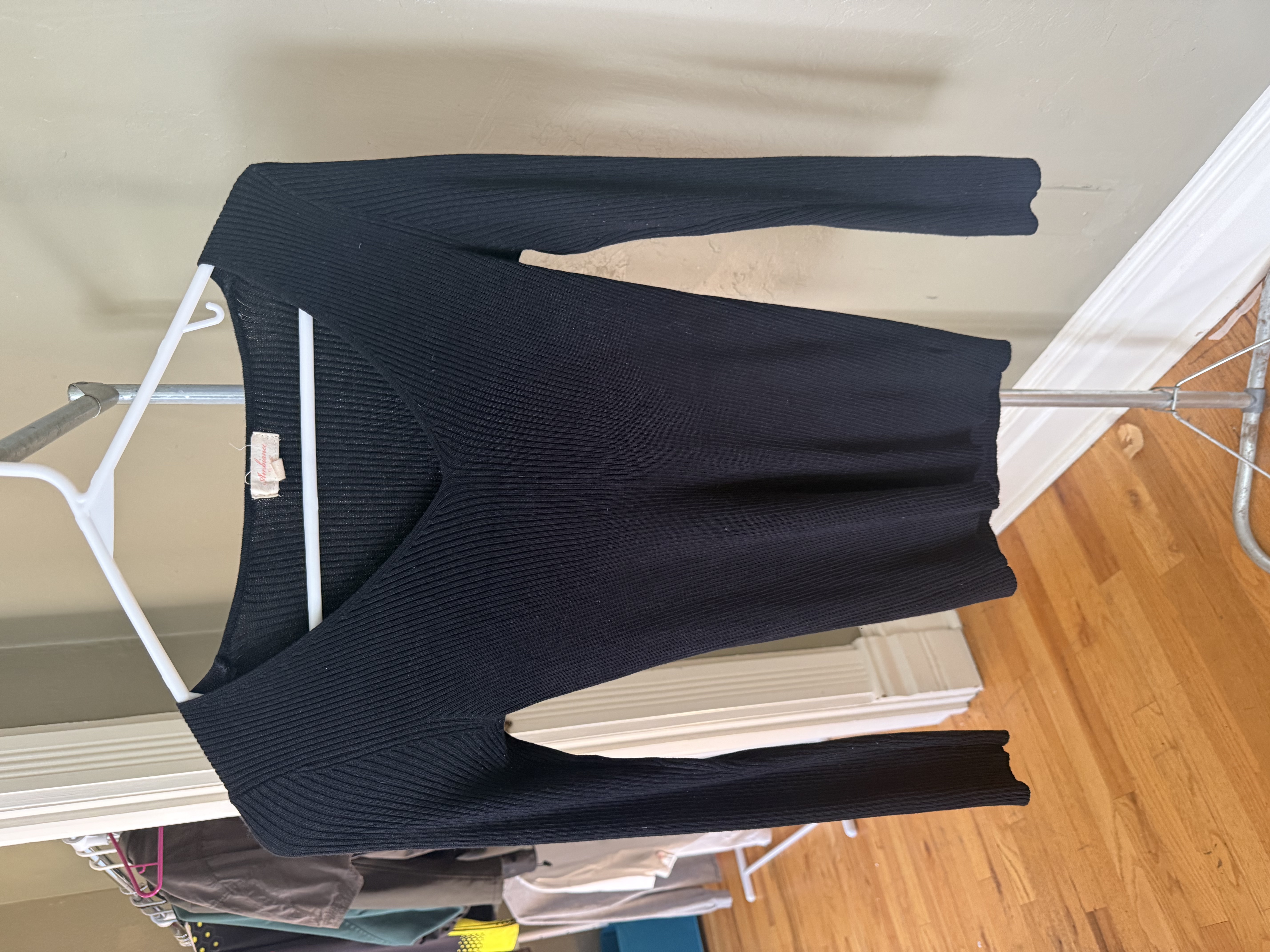 Ambiance black ribbed long sleeve top, multiple angles
