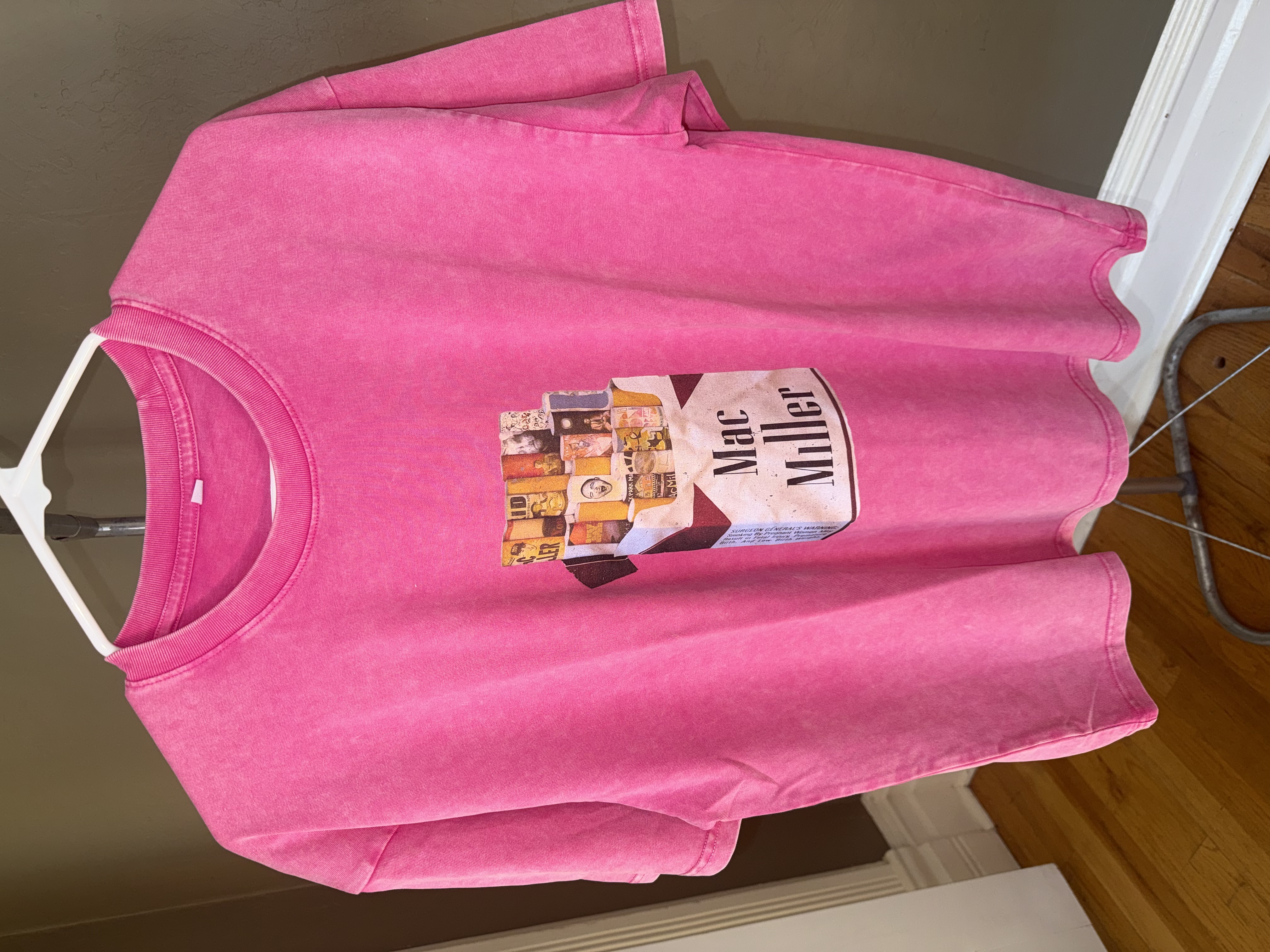 Washed pink Mac Miller cig pack discography tee, multiple angles