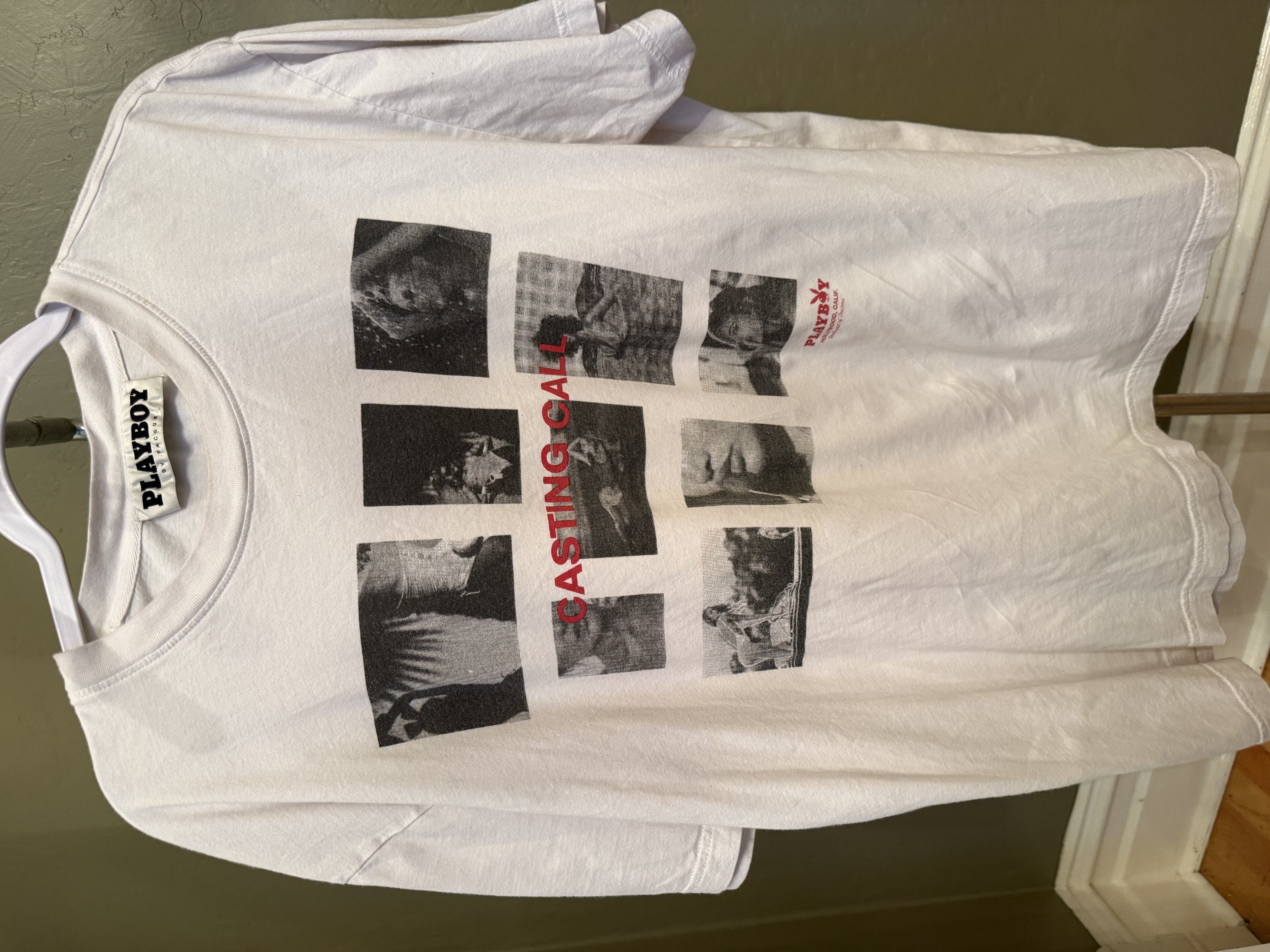 Playboy x PacSun Casting Call white short sleeve tee, multiple angles