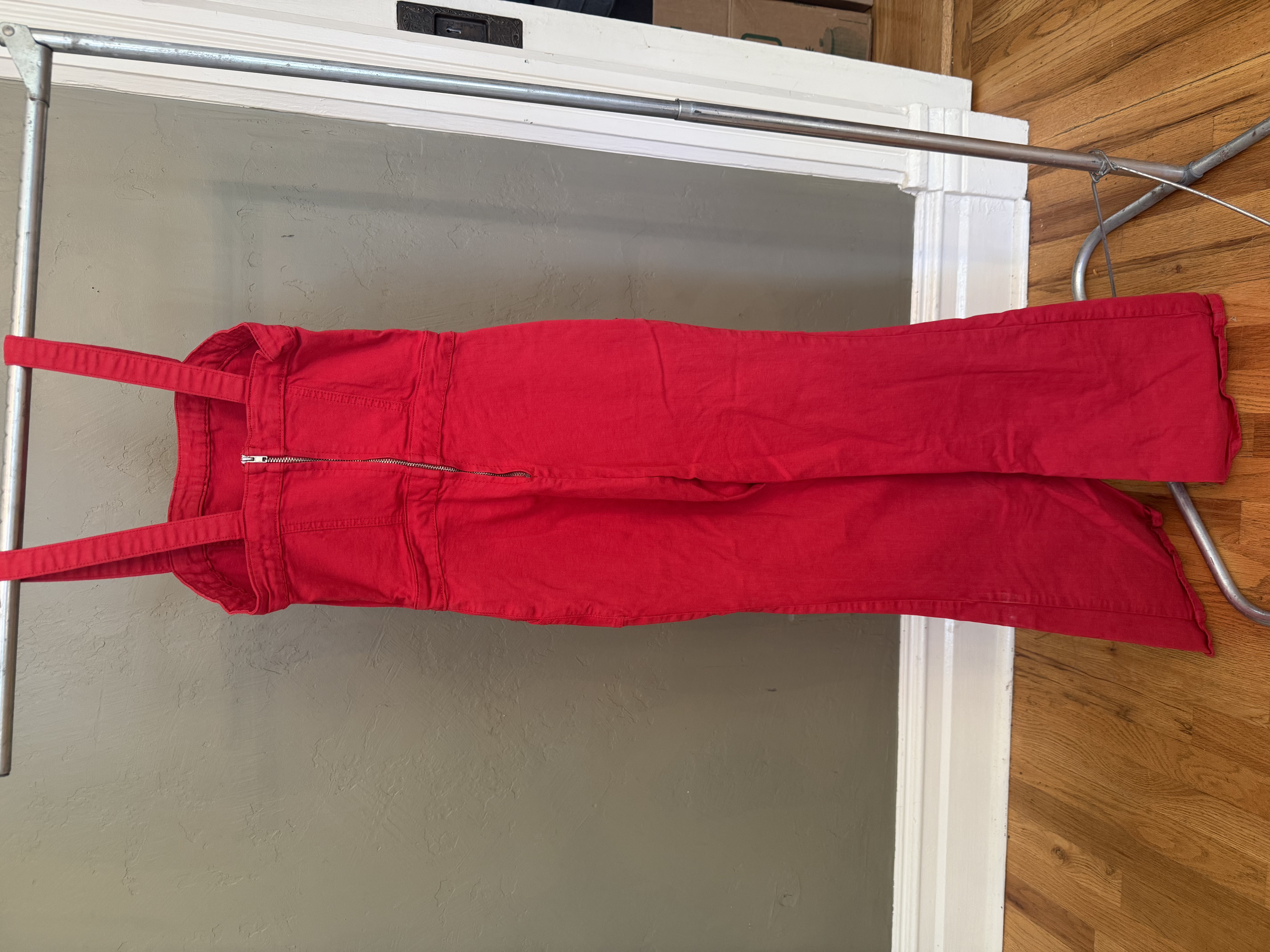 Forever 21 red overalls, multiple angles