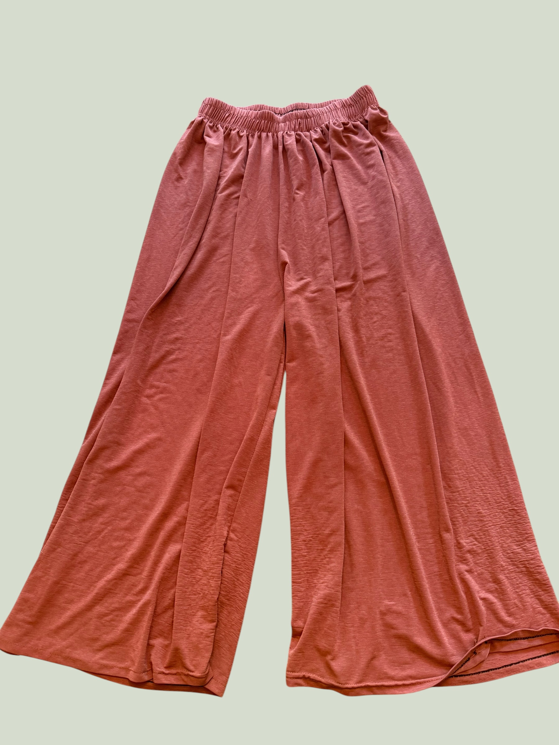 Orange flowy pants, front and back view